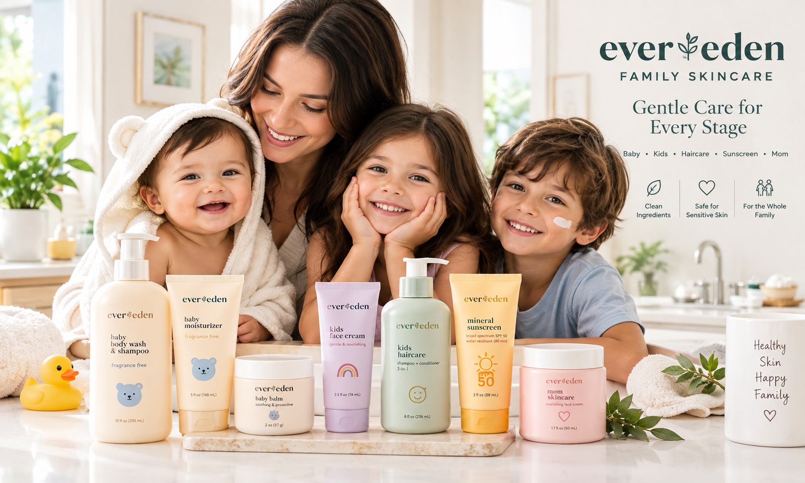 Evereden baby, kids and mom skincare and haircare products