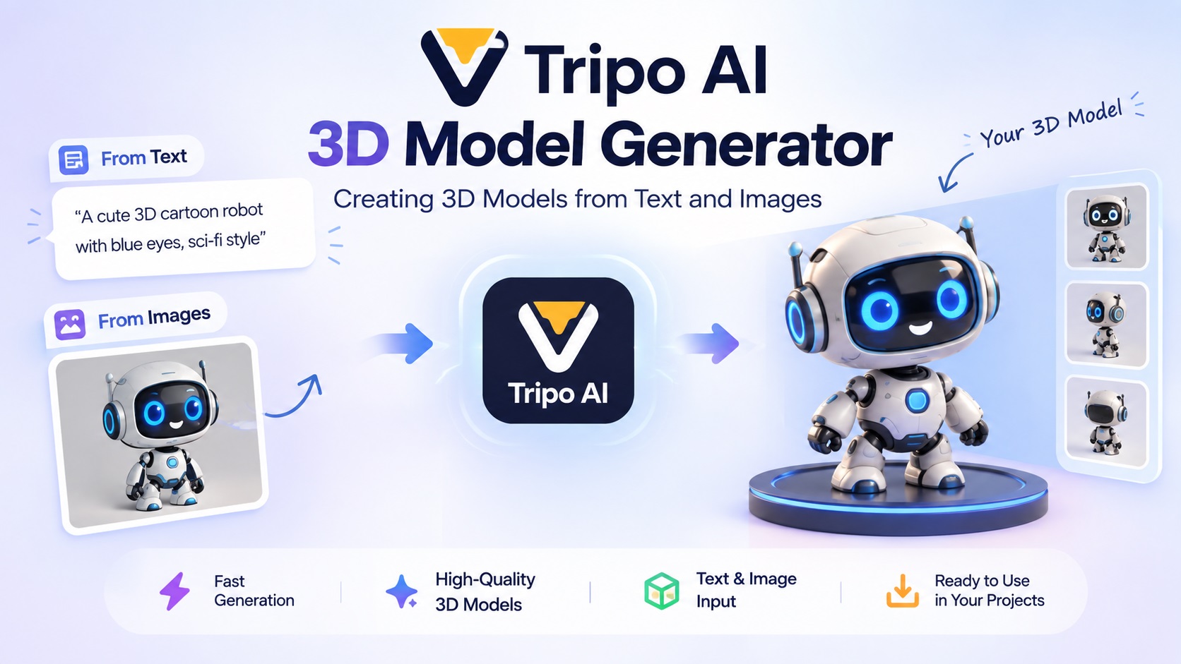 Tripo AI 3D model generator creating 3D models from text and images