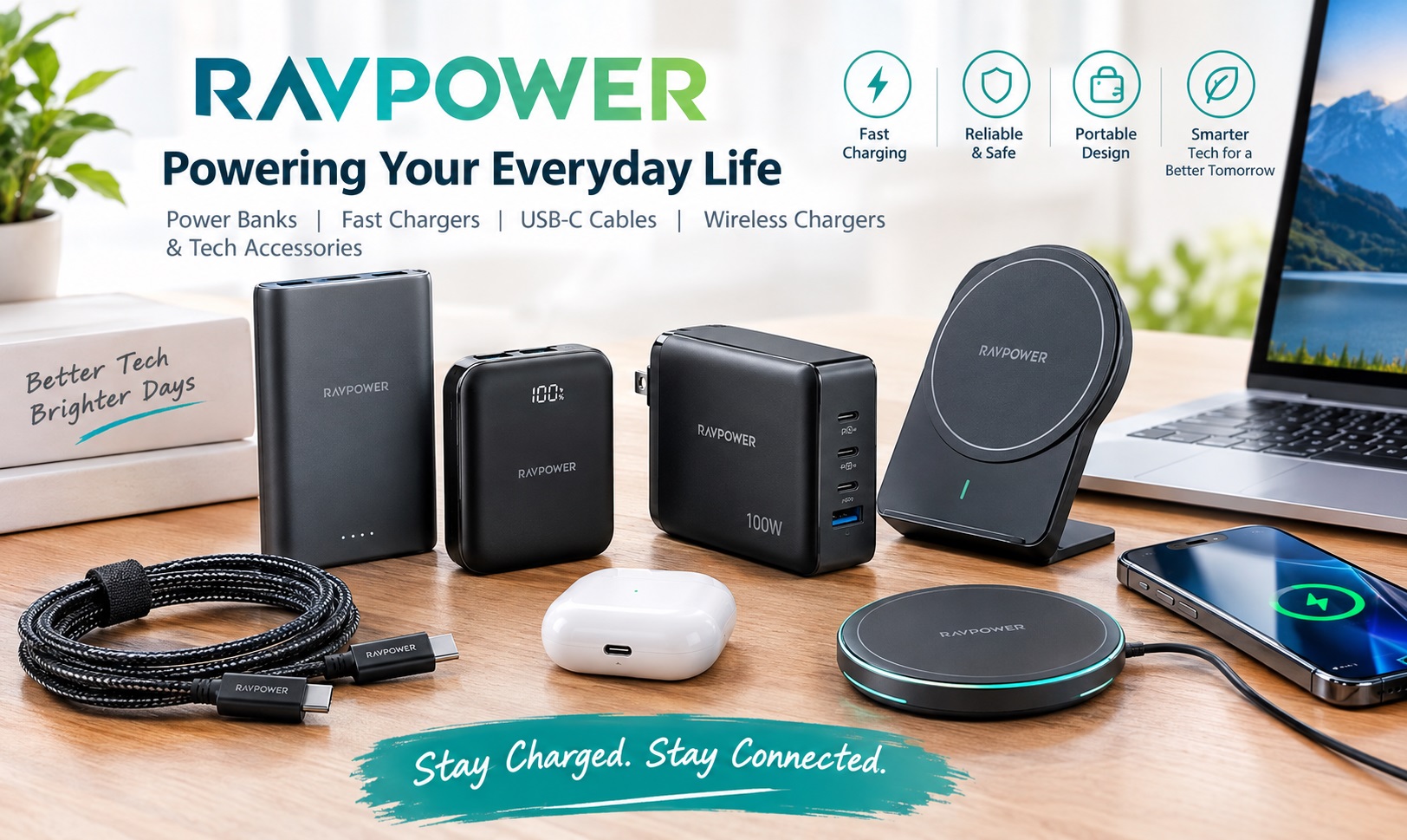 RAVPower power banks fast chargers USB-C cables wireless chargers and tech accessories