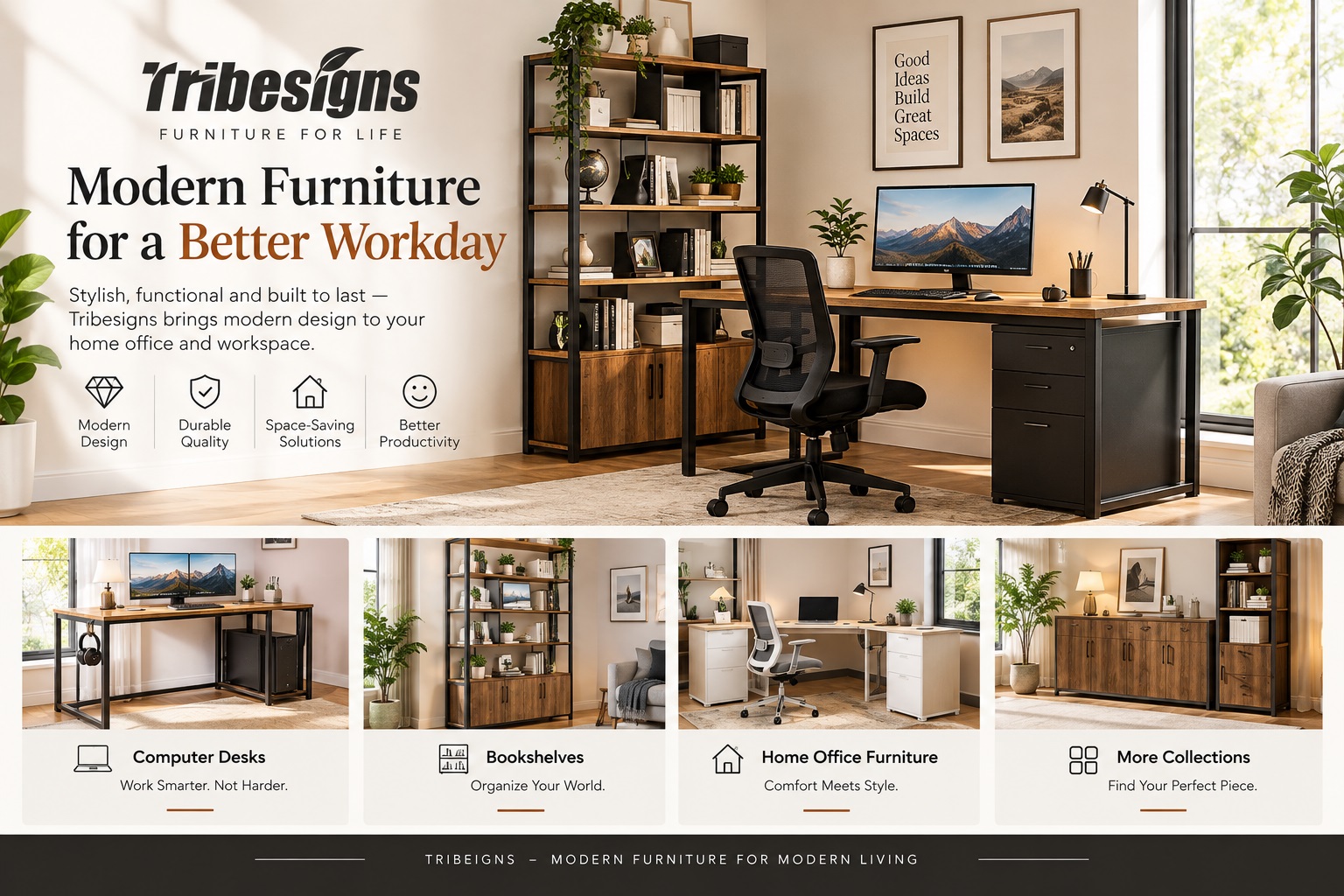 Modern Tribesigns furniture featuring computer desks, bookshelves and contemporary home office furniture