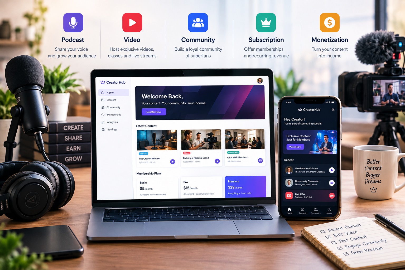 SupaPass branded membership website and mobile app for content creators